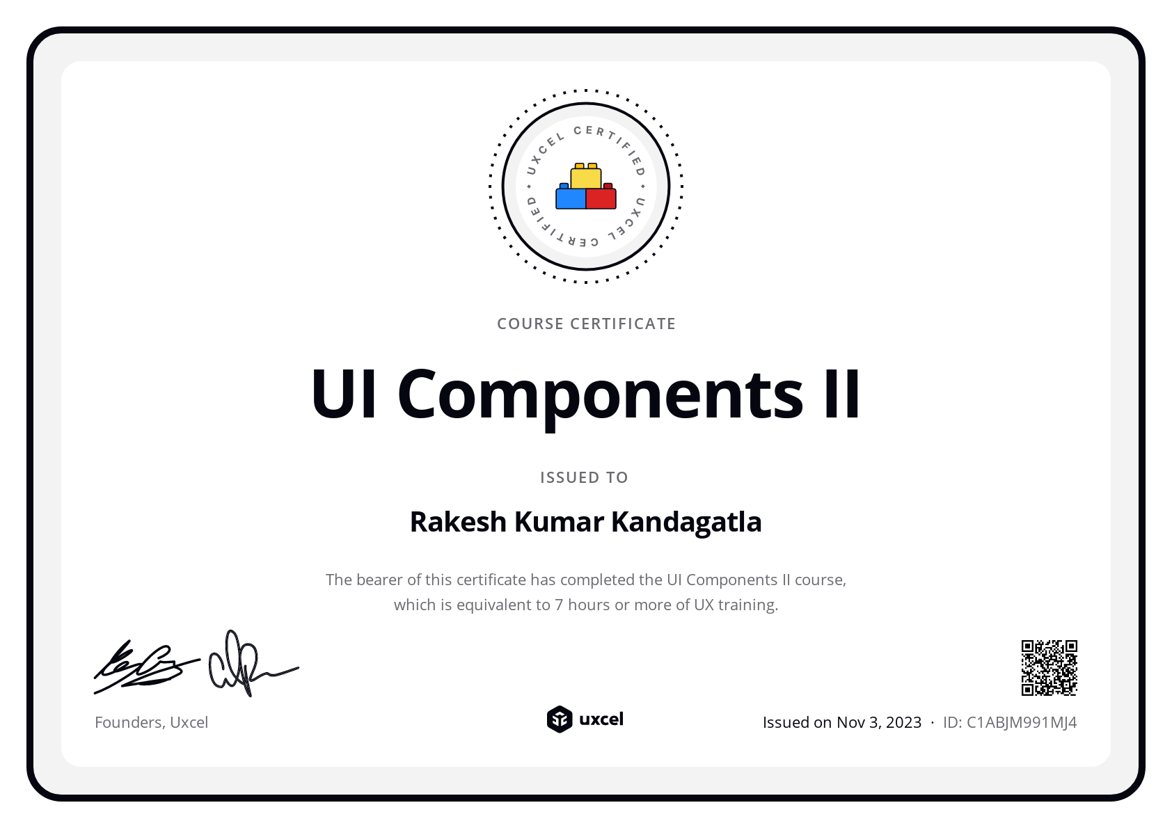 Rakesh Kumar Kandagatla's certificate